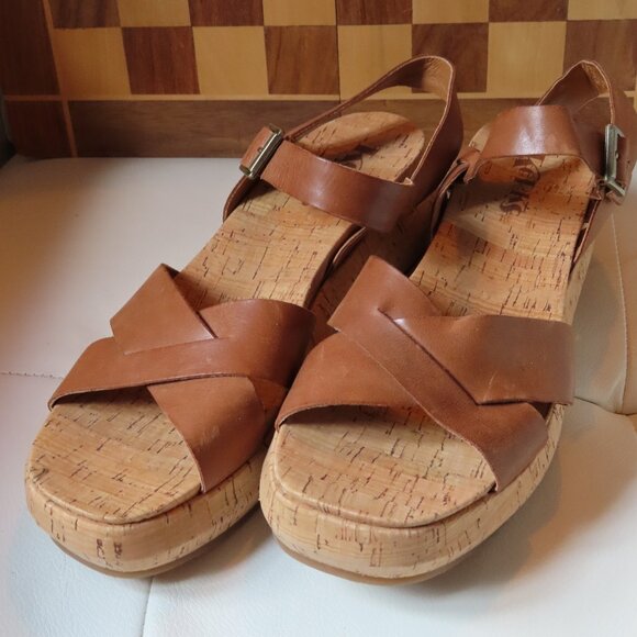 Korks Leather Cork Wedge Platform Sandals 9 - Picture 3 of 10